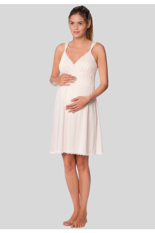 CAMISON MATERNAL EN ALGODON PIMA PERUANO CHAMPAGNE-IVORY