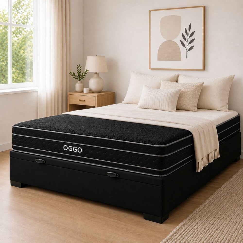 SOMMIER - MEGA BLACK 2 PLAZAS 100% ESPUMA CON BOX BAÚL SOMMIER - MEGA BLACK 2 PLAZAS 100% ESPUMA CON BOX BAÚL