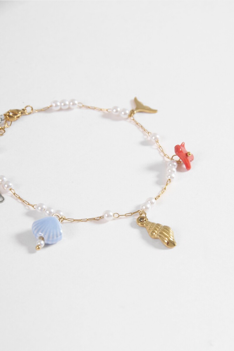 Tobillera cadena dijes de mar acero dorado