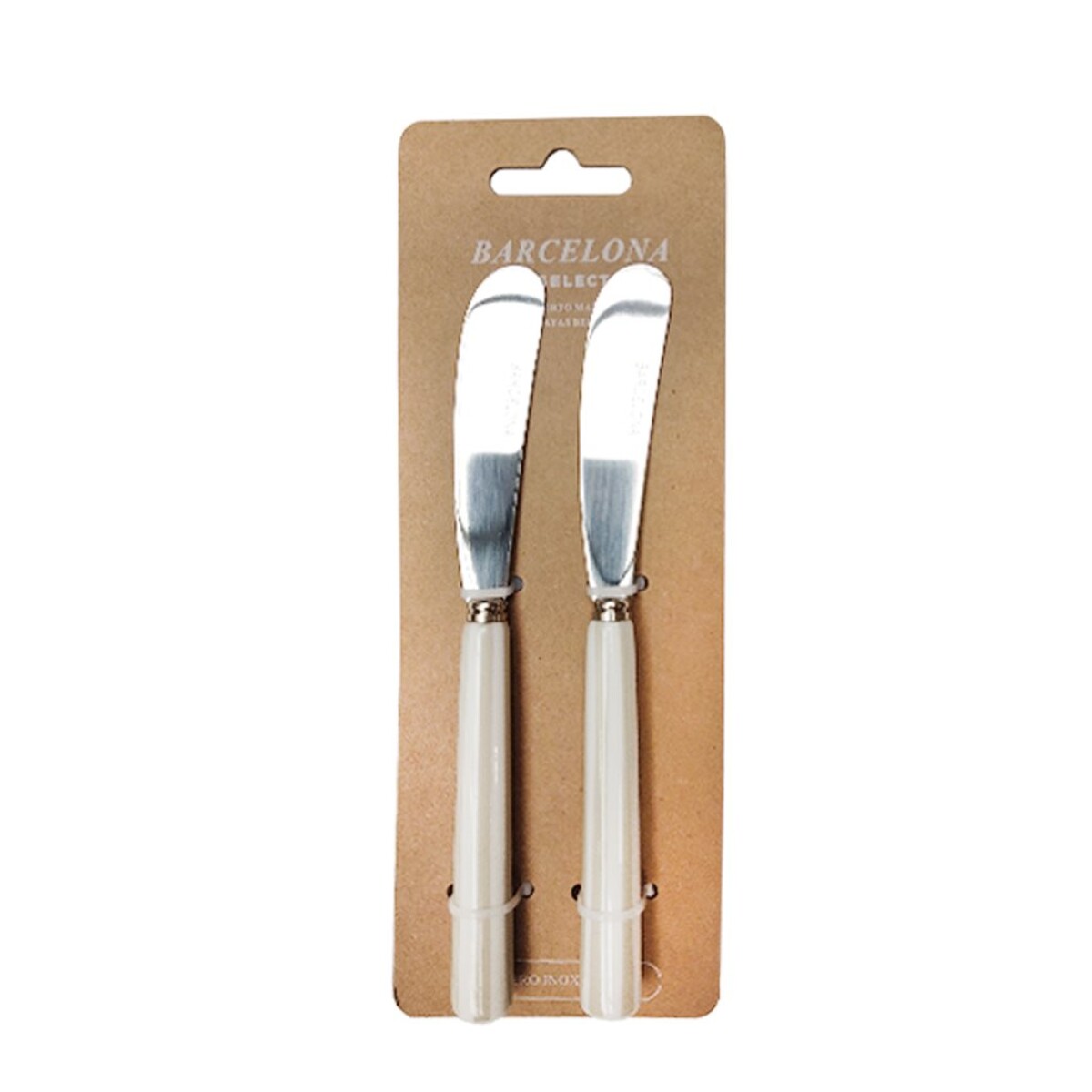 SET X2 CUBIERTO MANTEQUILLA MANGO RAYAS BEIGE "BARCELONA" 