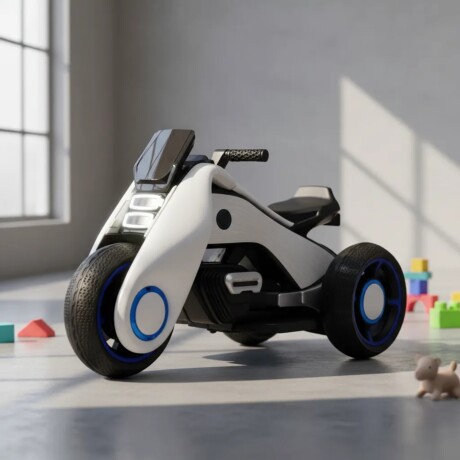 Moto futuro a batería infantil Lumax Grande con luces y musica Blanco