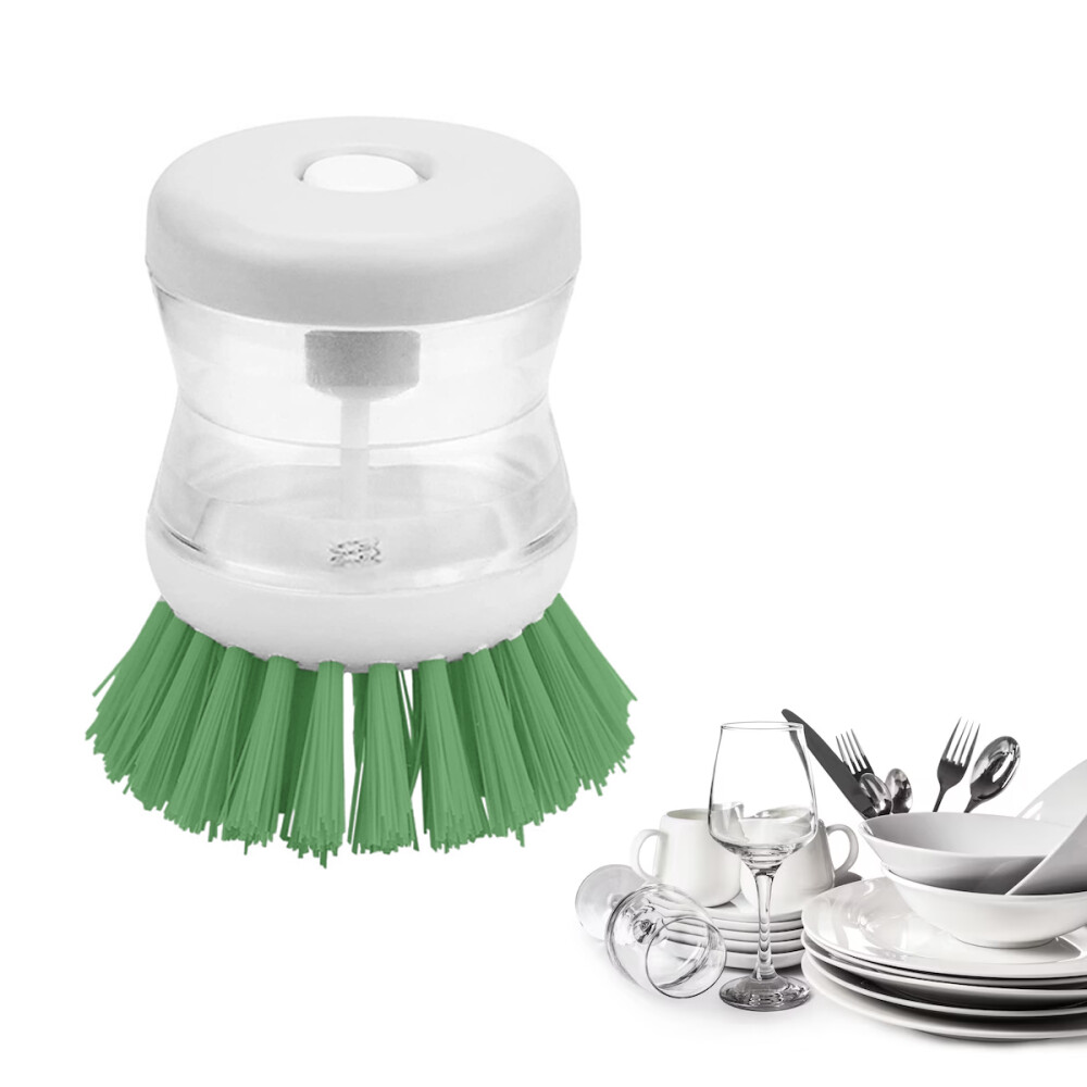 Cepillo Lava Platos Dispenser Jabón Detergente Para Cocina Color blanco y verde