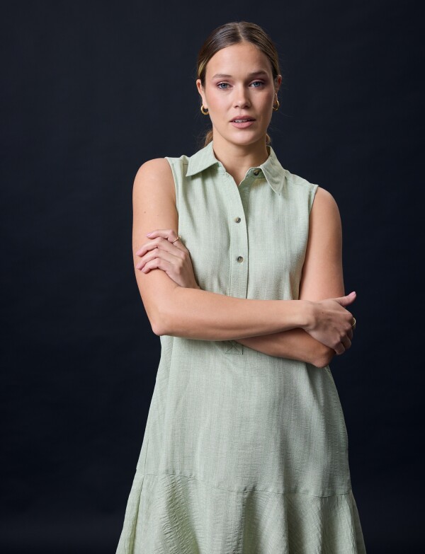 Vestido Escote Camisa VERDE