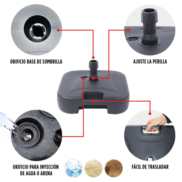 Base para Sombrilla Plástica Cuadrada Rellenable - IMBACK IBK-SOB001 Base para Sombrilla Plástica Cuadrada Rellenable - IMBACK IBK-SOB001