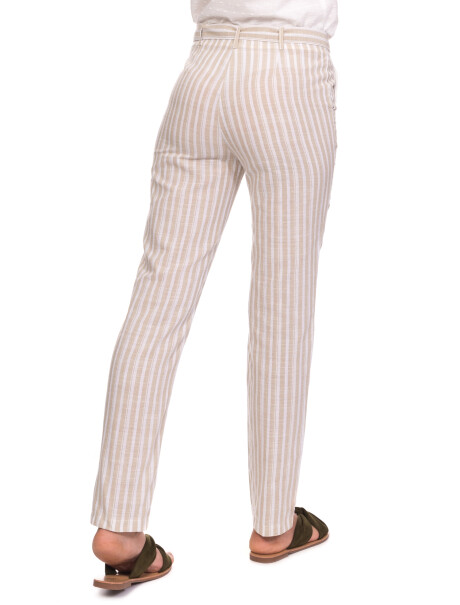 Pantalon Lino rayado beige