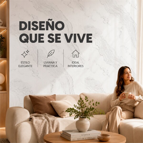 Pack x3 Placa PVC Símil Mármol 2,44x1,22m 3mm Resistente Gris Veteado