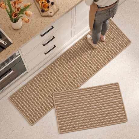 Juego de 2 Alfombras de Cocina Texturizadas Bicolor 40×60 y 40×120 cm Juego de 2 Alfombras de Cocina Texturizadas Bicolor 40×60 y 40×120 cm