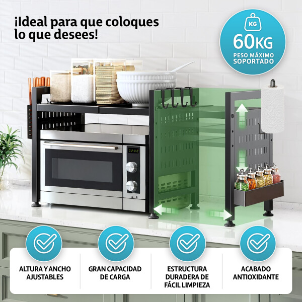 Estante Organizador Microondas Con Largo Y Ancho Ajustable Estante Organizador Microondas Con Largo Y Ancho Ajustable