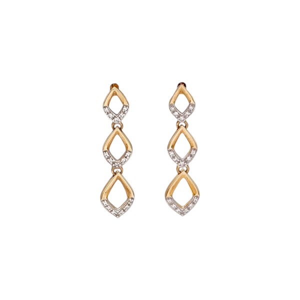 Caravanas colgantes triple figura oro - Oro bajo - Zirconia - CA8267 conpiedra