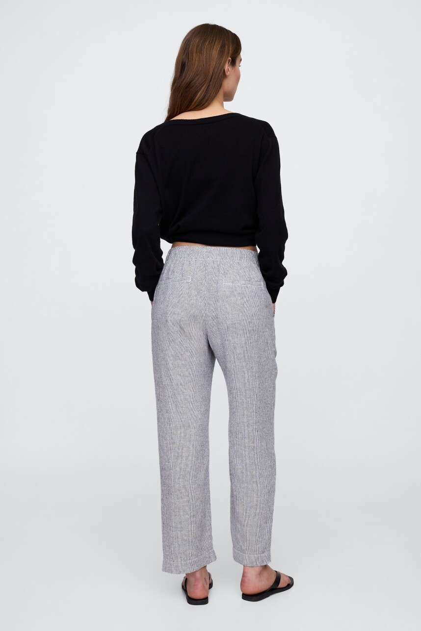 Pantalón De Lino A Rayas Mujer White Navy Stripe