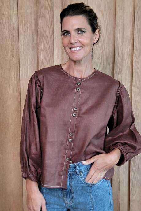 Camisa Melón Puro Lino Chocolate