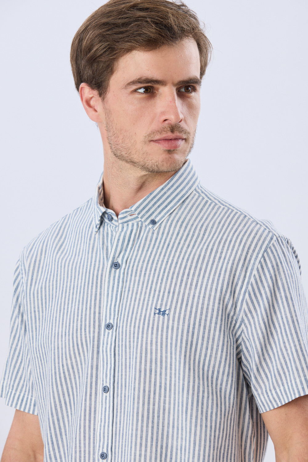CAMISA RAYADA DE LINO Denim
