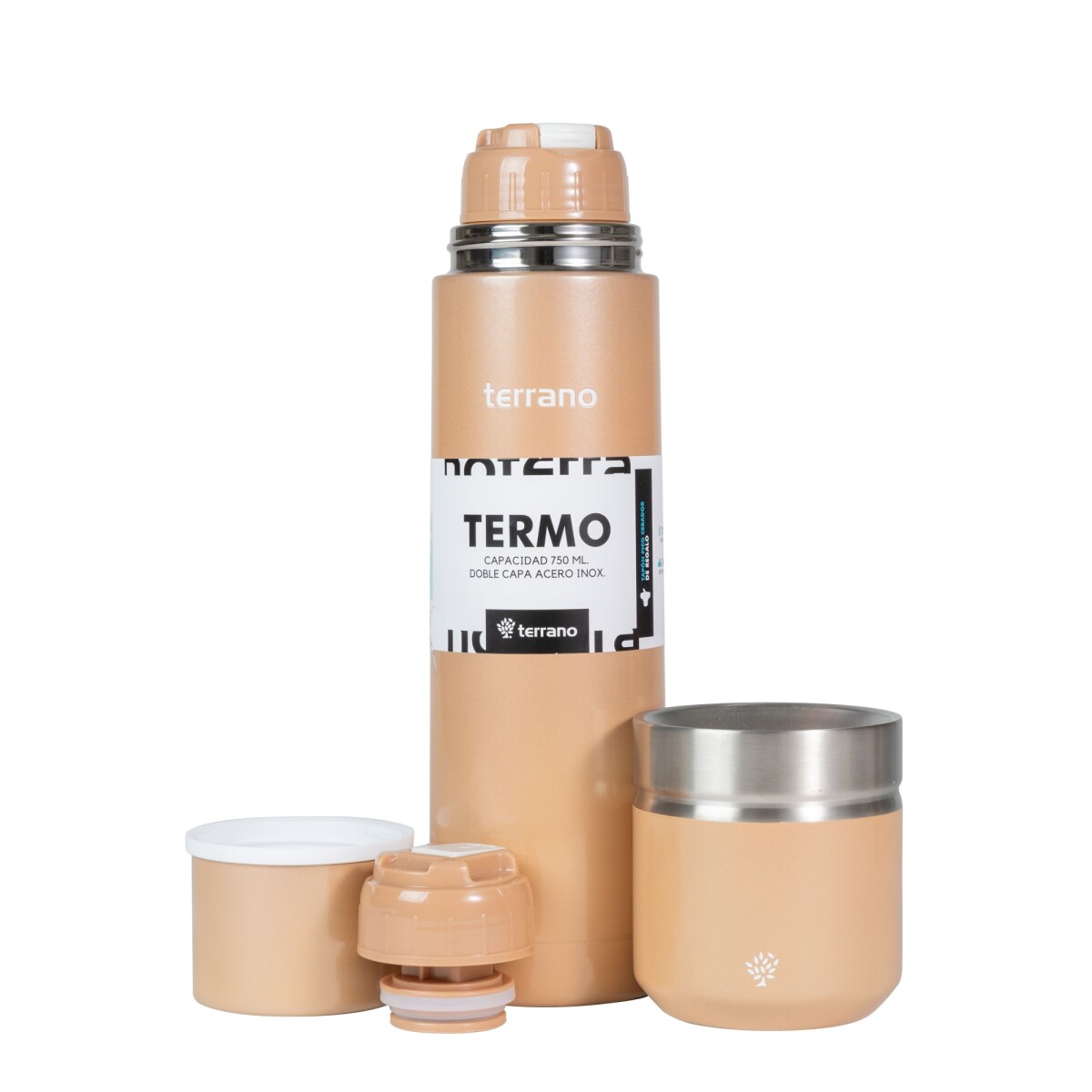 Kit Termo Acero Bala 750mL + Mate Folkie - Oro 