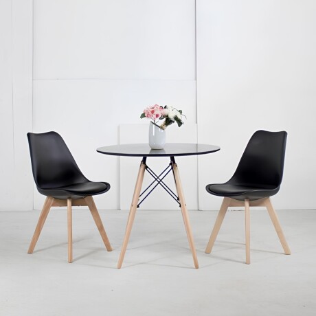 Juego de comedor Con Mesa Circular de 80 cm + 2 sillas Eames Acolchonadas Blanco