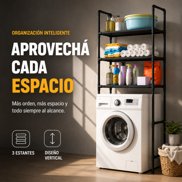 Mueble Organizador Multiuso Lavarropa 3 Estantes Acero Inox. Negro 1