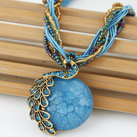 Collar Mujer Pavo Real Varios Colores Celeste