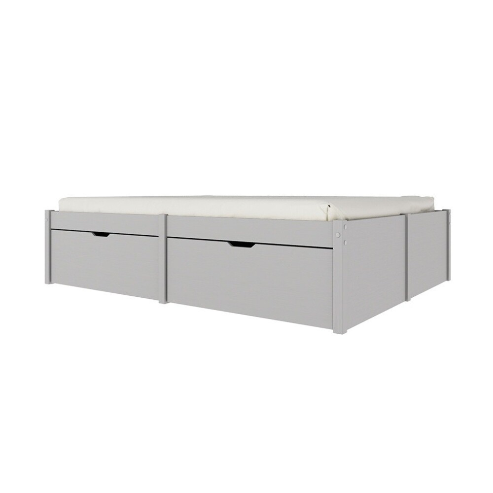 Cama Madera Maciza Con Cajones - 2 plazas - Linea Beauty / Funcional Gris
