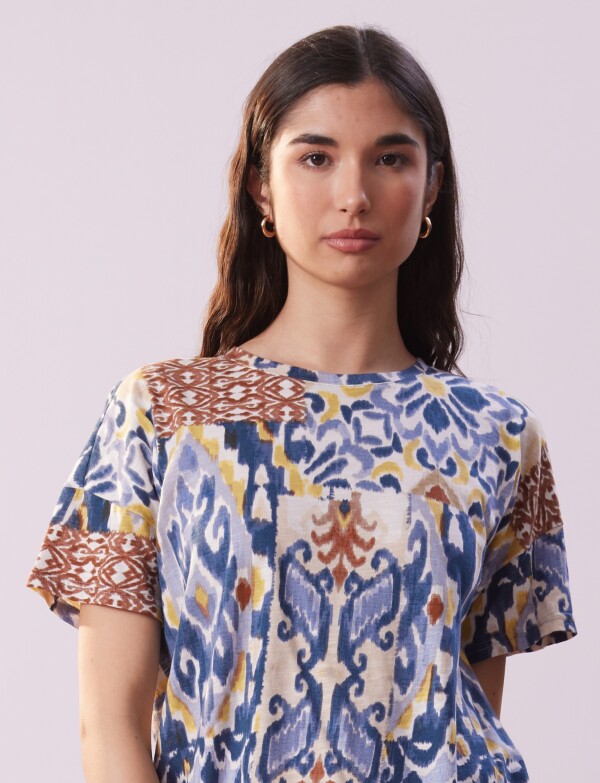 Remera Algodon Print MULTI/AZUL