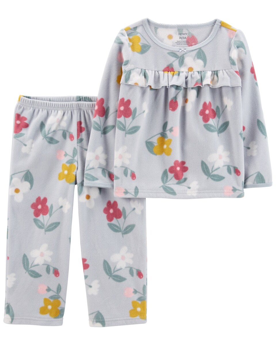 Pijama dos piezas pantalón de micropolar y remera de algodón diseño floral 