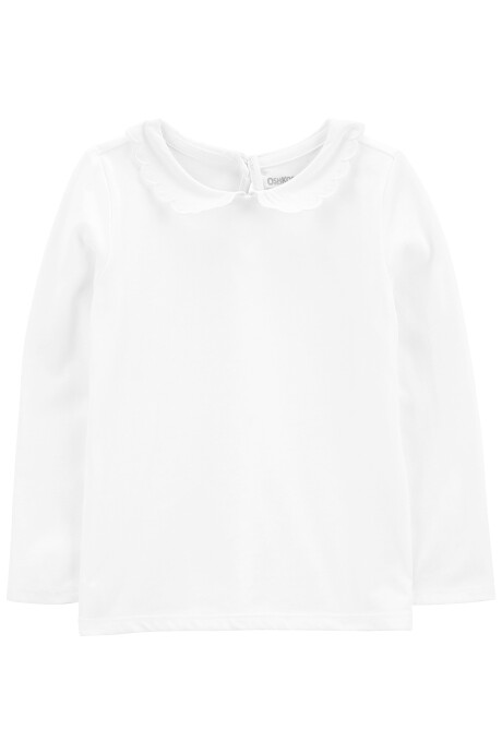 Blusa de algodón, con cuello mago bordado, blanca Sin color