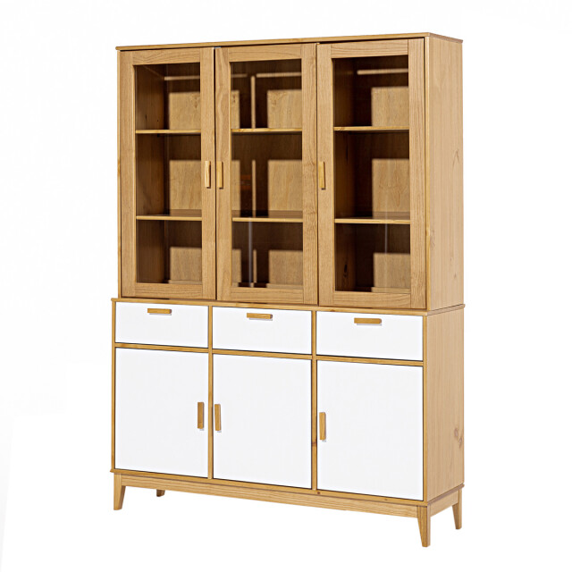 CRISTALERO 6 PUERTAS 3 CAJONES APARADOR MODULAR EN MADERA MACIZA BLANCO