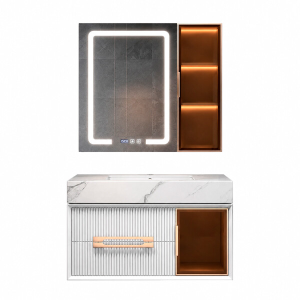 CONJUNTO DE BAÑO HABITARE MODELO LT1126-60W / MUEBLE BLANCO + ESPEJO C/ LUZ LED - 60 cm Conjunto De Baño Habitare Modelo Lt1126-60w / Mueble Blanco + Espejo C/ Luz Led - 60 Cm