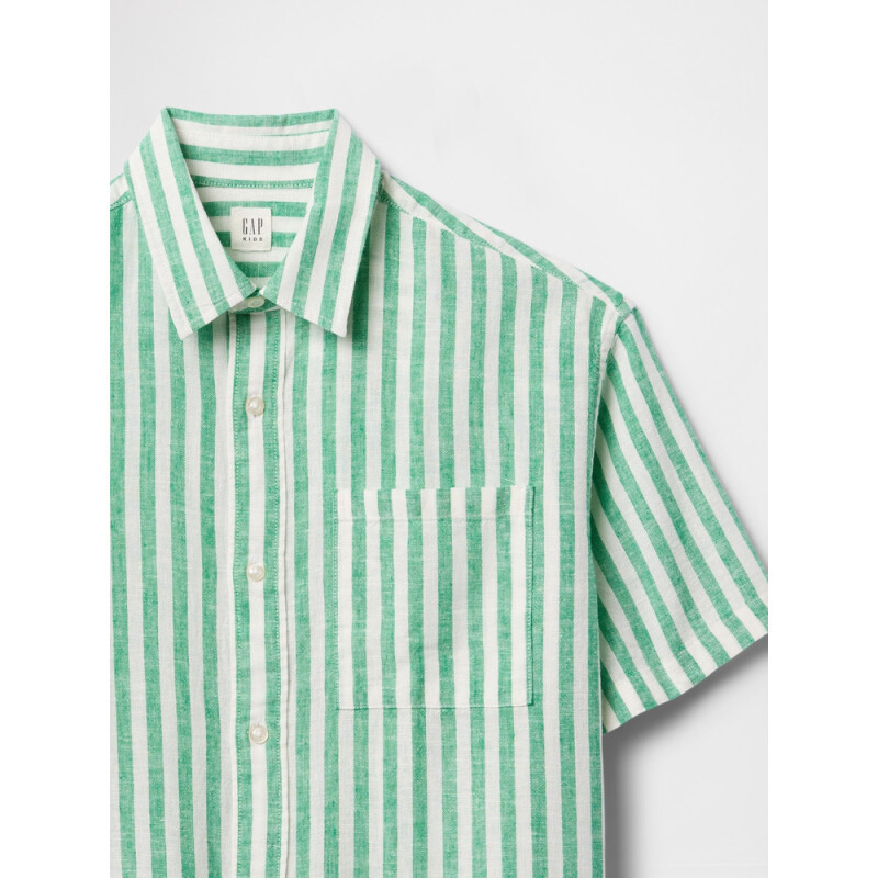 SS LINEN GREEN STRIPE