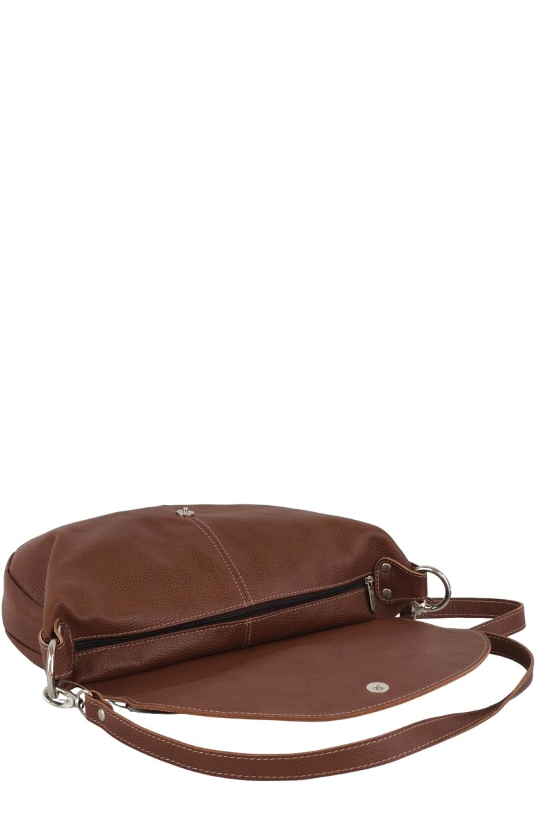 Morral de cuero con solapa Marrón