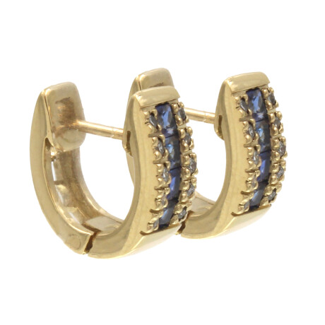Caravanas de oro amarillo 18k con brillantes y zafiros N8840 Caravanas de oro amarillo 18k con brillantes y zafiros N8840
