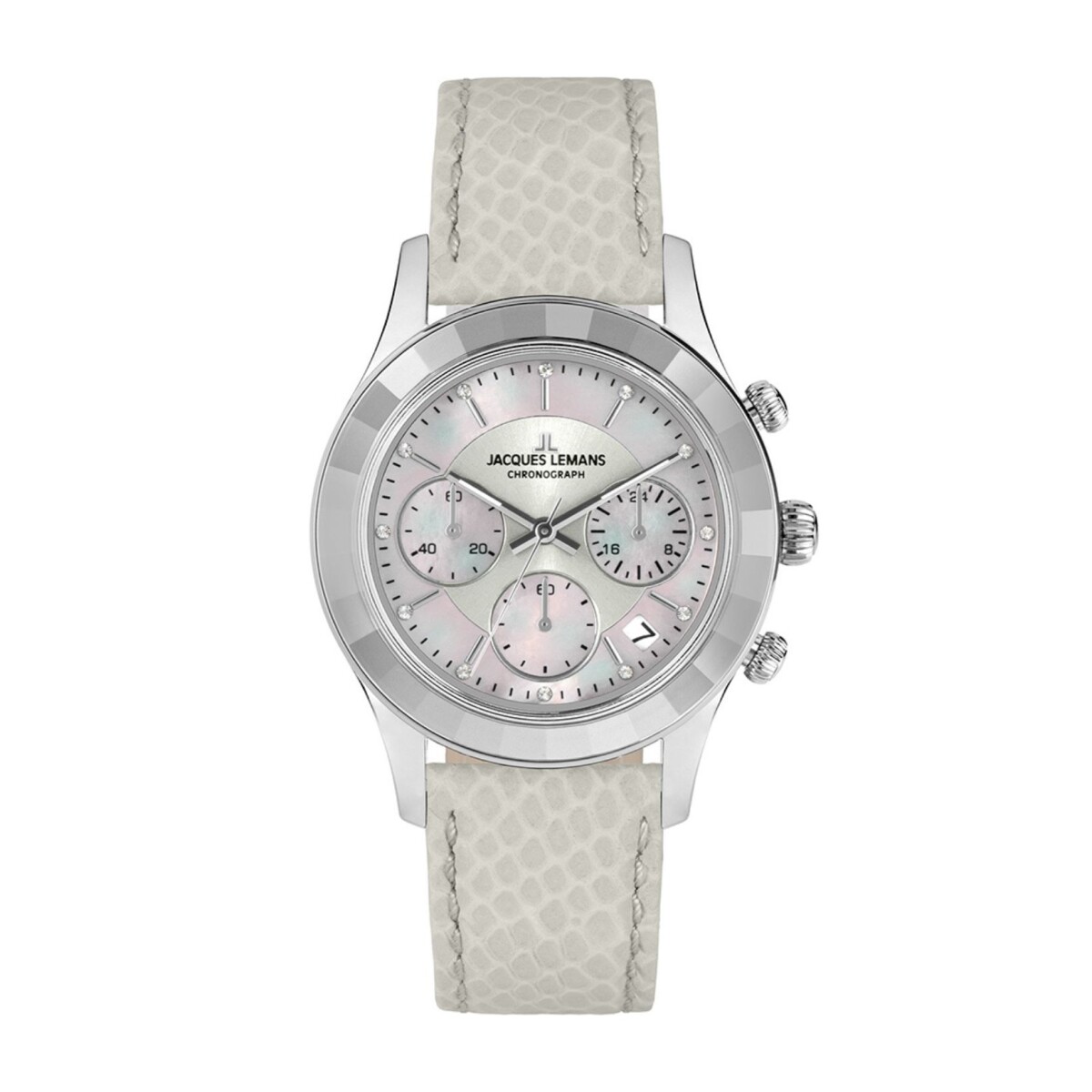Reloj Jacques Lemans 1-2151B Venice cronógrafo con correa de cuero blanco - Blanco 