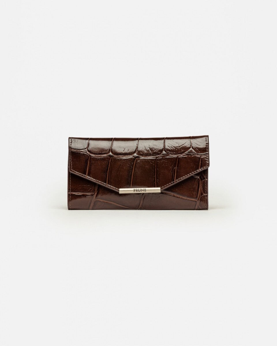 Billetera Darla en cuero grabado big croco - Marron 