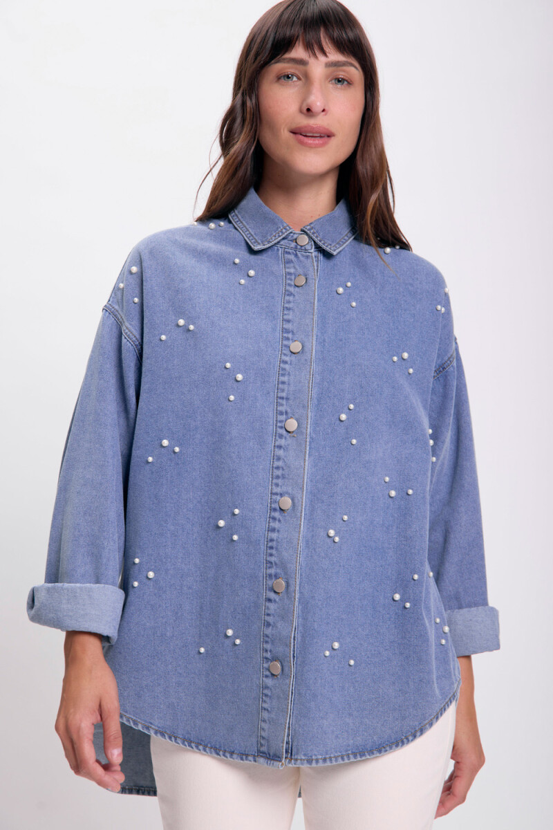 Camisa jean perlas Azul Medio