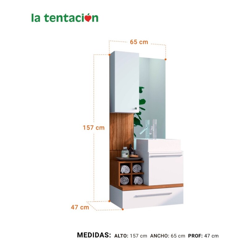 Mueble Baño + Bacha + Espejo Premium 15mm Blanco/roble Mueble Baño + Bacha + Espejo Premium 15mm Blanco/roble