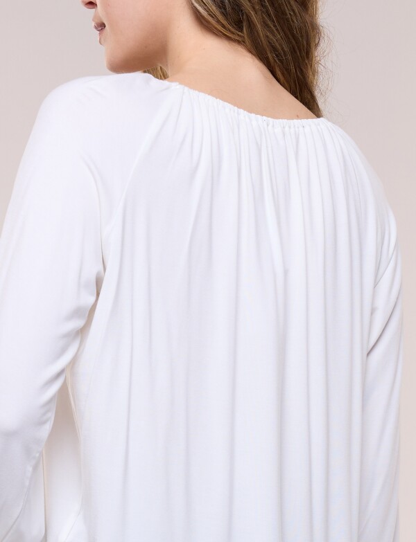 Blusa Modal Escote Fruncido Y Mangas Largas CRUDO