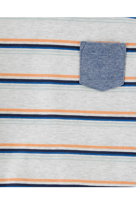 Remera de algodón con bolsillo y diseño a rayas Sin color