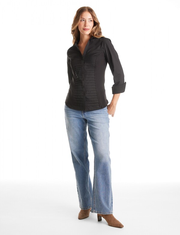 Camisa Stretch & Alforzas NEGRO