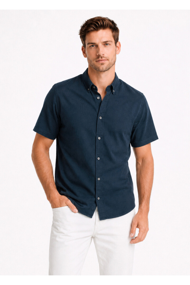 Camisa Arrow Manga Corta Lino Algodòn AZUL