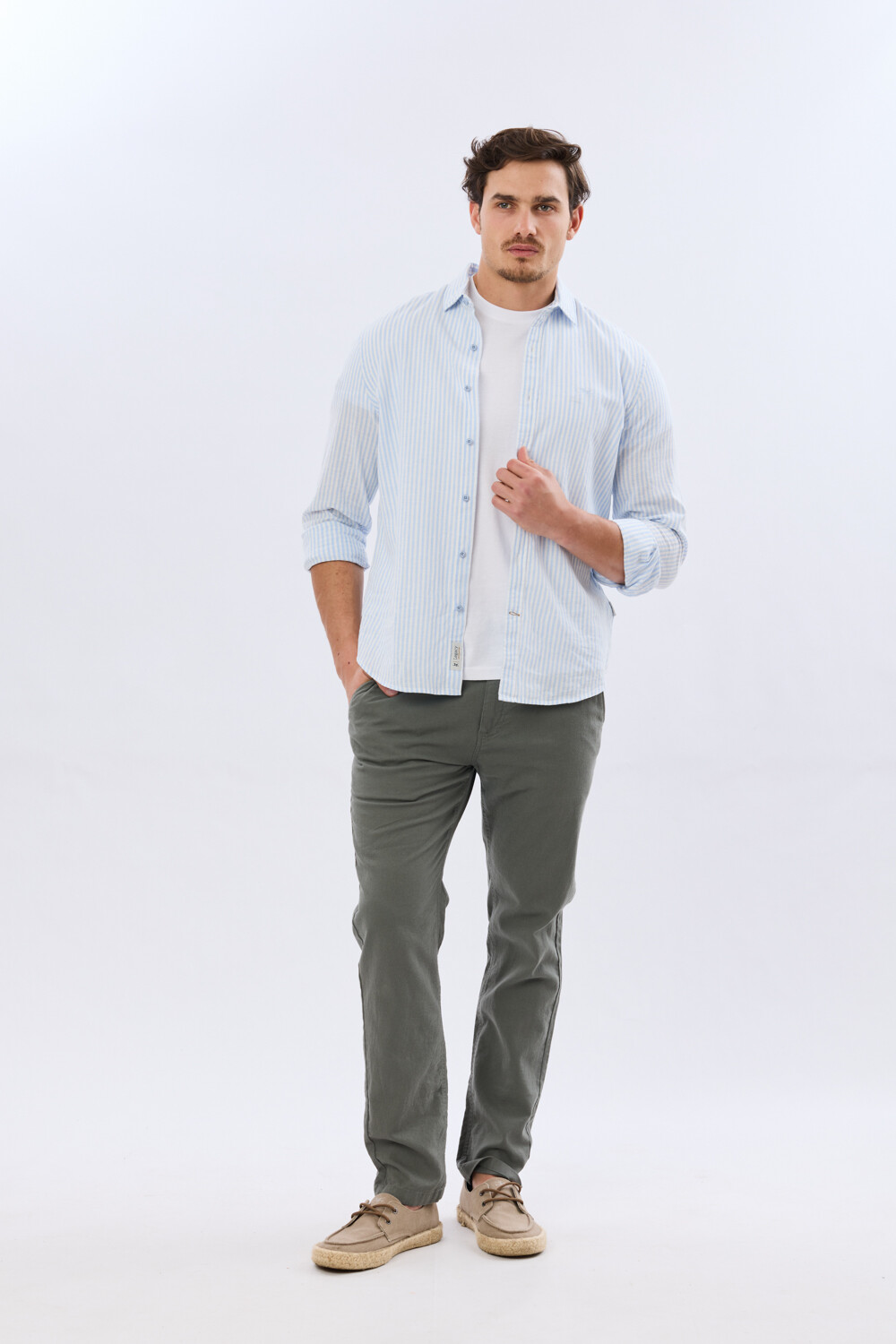 PANTALÓN DE LINO CON CINTURA ELASTIZADA Verde Oscuro