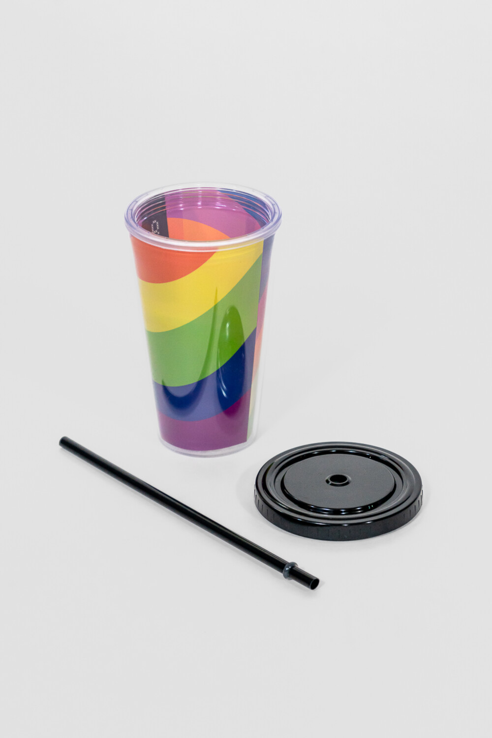 Vaso Con Tapa + Sorbito Arcoiris Estampado 1