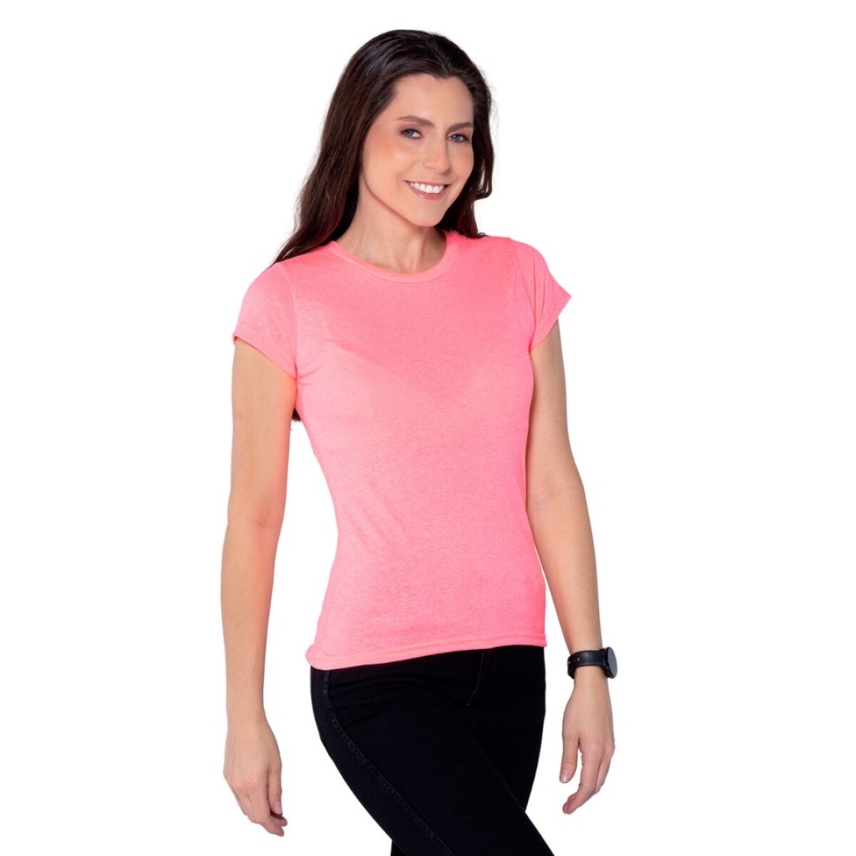 Camiseta jaspe a la base dama - Rosa neón 