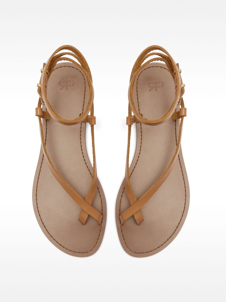 Sandalias Planas De Piel Con Tiras camel