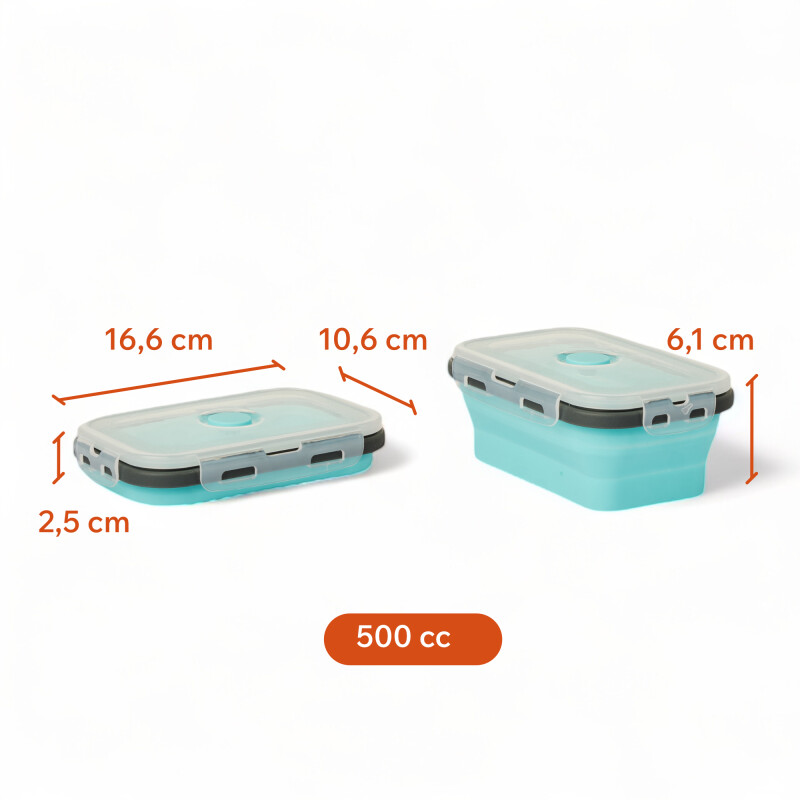 Set X4 Taper Contenedor Silicona Plegables Tapa Plastico Hermetica Celeste