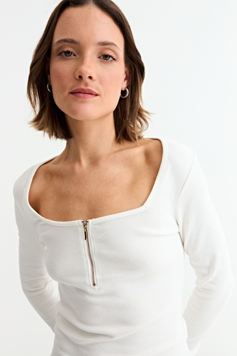 Remera m/l con cierre frontal BLANCO