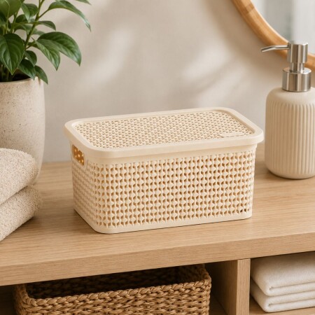 CAJA ORGANIZADORA SIMIL RATTAN 25 LITROS BEIGE CAJA ORGANIZADORA SIMIL RATTAN 25 LITROS BEIGE