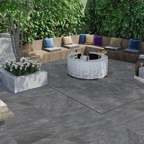 Porcelanato Exterior Rustico 60X90X2 Color Grafito Oscuro GAMAS DE NEGRO