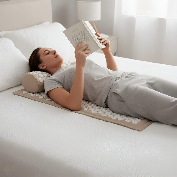 Colchoneta Mat + Almohada Acupuntura Masajeador Relajación Color Blanco