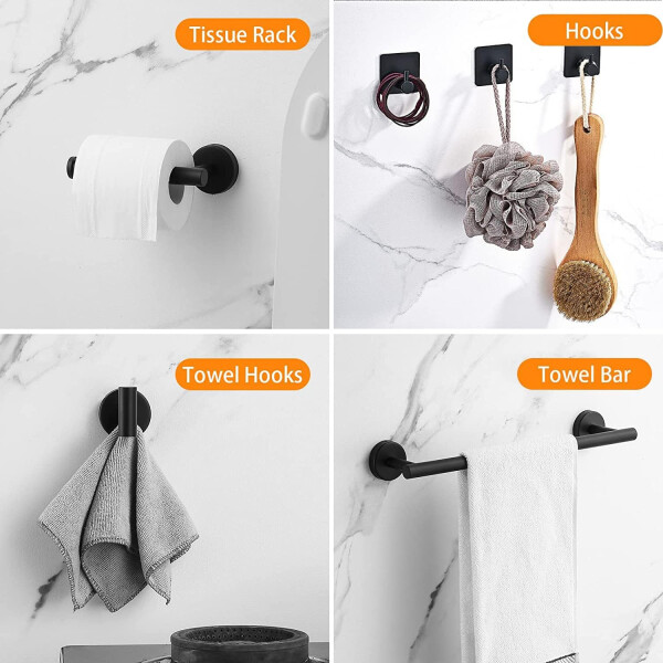 Set De Accesorios Para Baño Juego 16 Piezas Acero Inoxidable IMBACK Color Negro Set De Accesorios Para Baño Juego 16 Piezas Acero Inoxidable IMBACK Color Negro