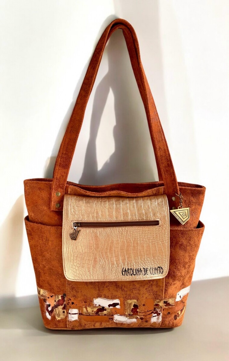 Cartera NIKKI Marrón Y Dorado Con Arte 