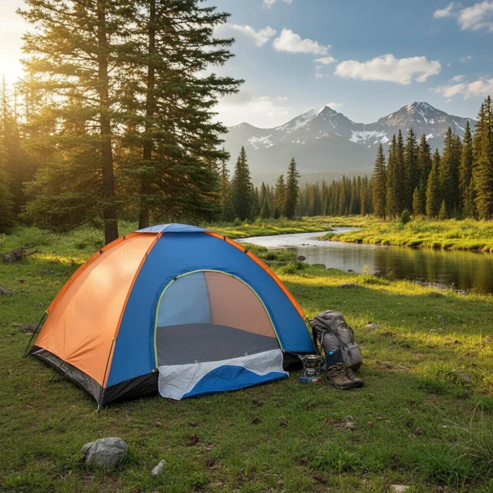 Carpa Iglú De Camping Para 3 Personas AZUL Y NARANJA