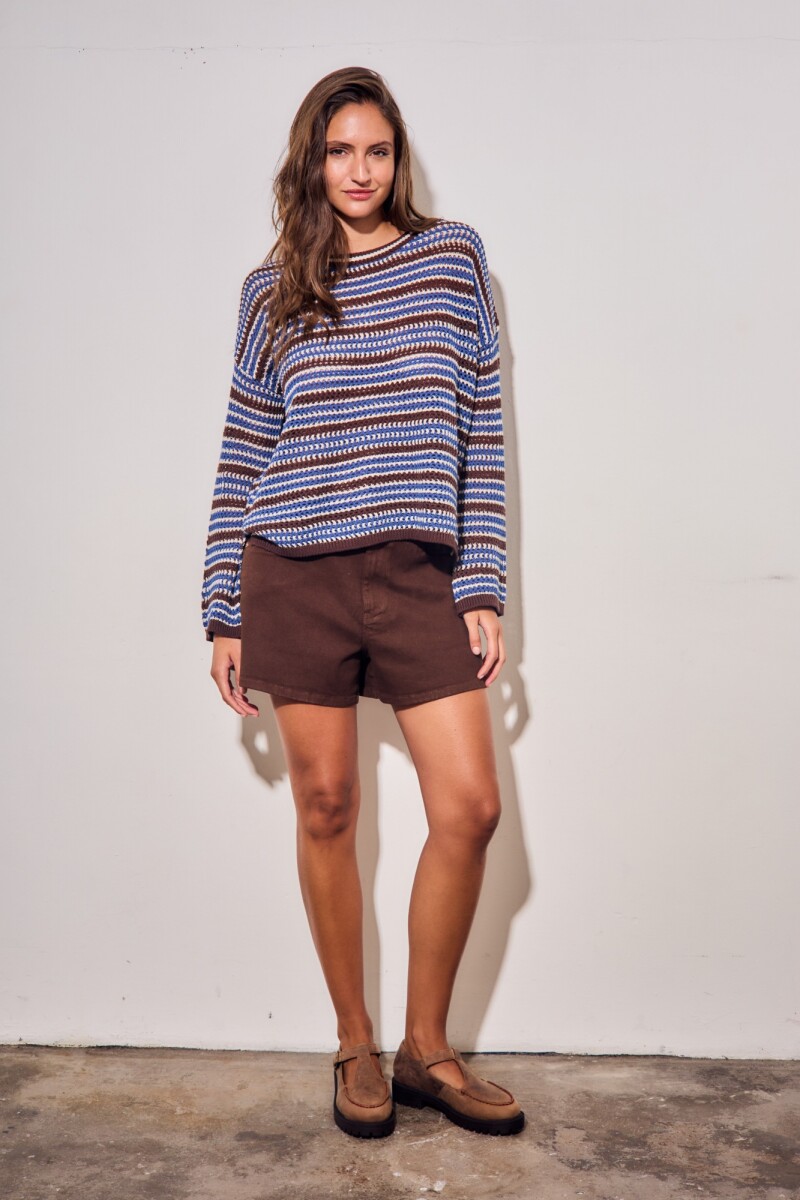 Sweater Rayado Texturado Azul